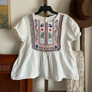Zara White Blouse with Colorful Embroidery